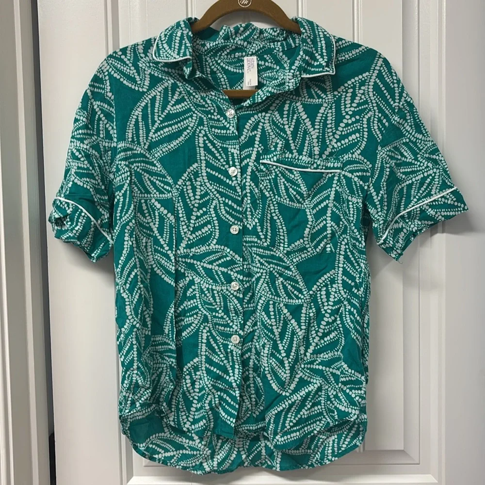 Stars Above Leaf Print Women’s Pajama Set - Teal - Picture 7 of 8